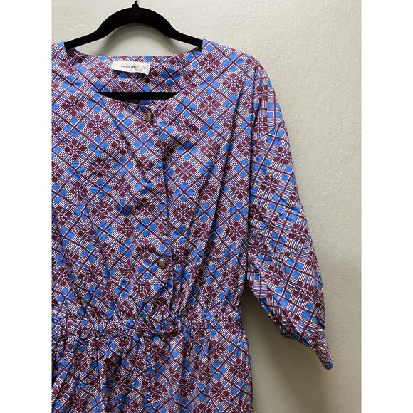 Rachel Comey Holt Geometric Print Purple Blue Puff Sleeve Ankle Jumpsuit Size 6 - Picture 11 of 14